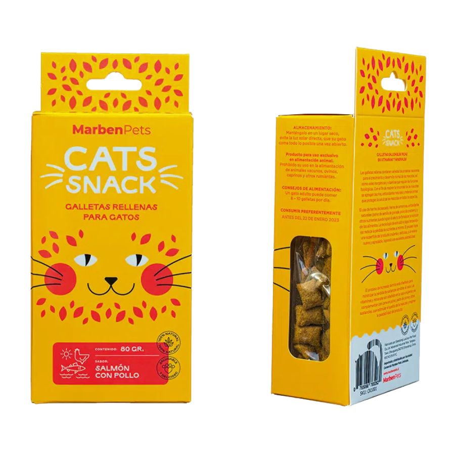 Cats snack galletas rellenas sabor salmón y pollo 80 GR, , large image number null